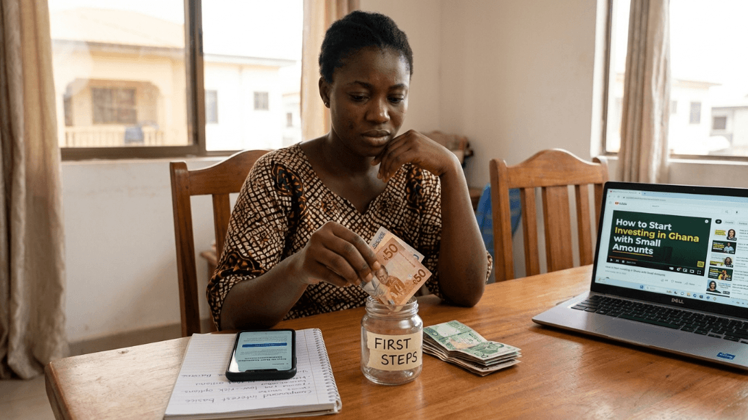 A first-time investor saving money at home