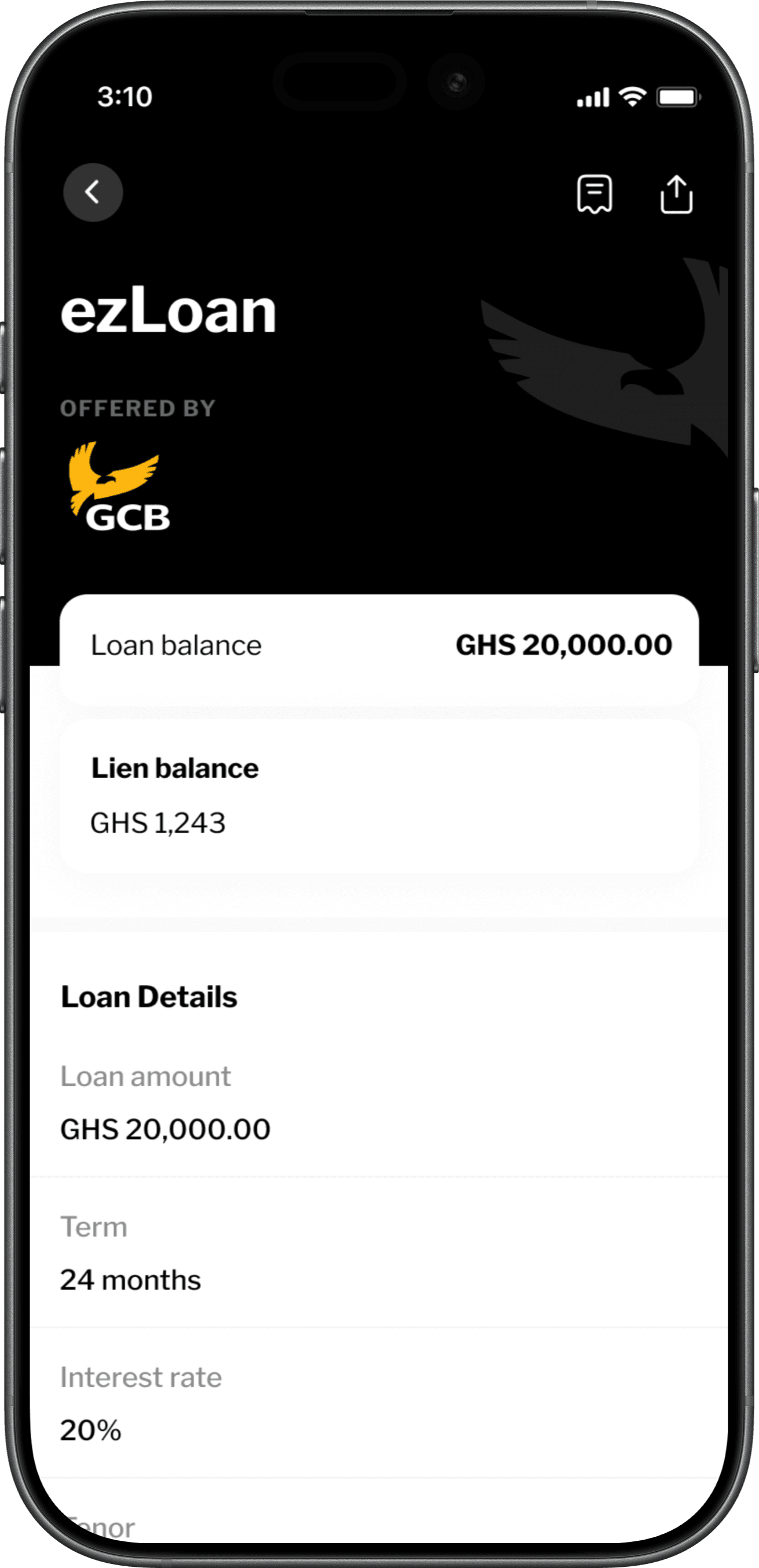 ezLoan secured borrowing screen