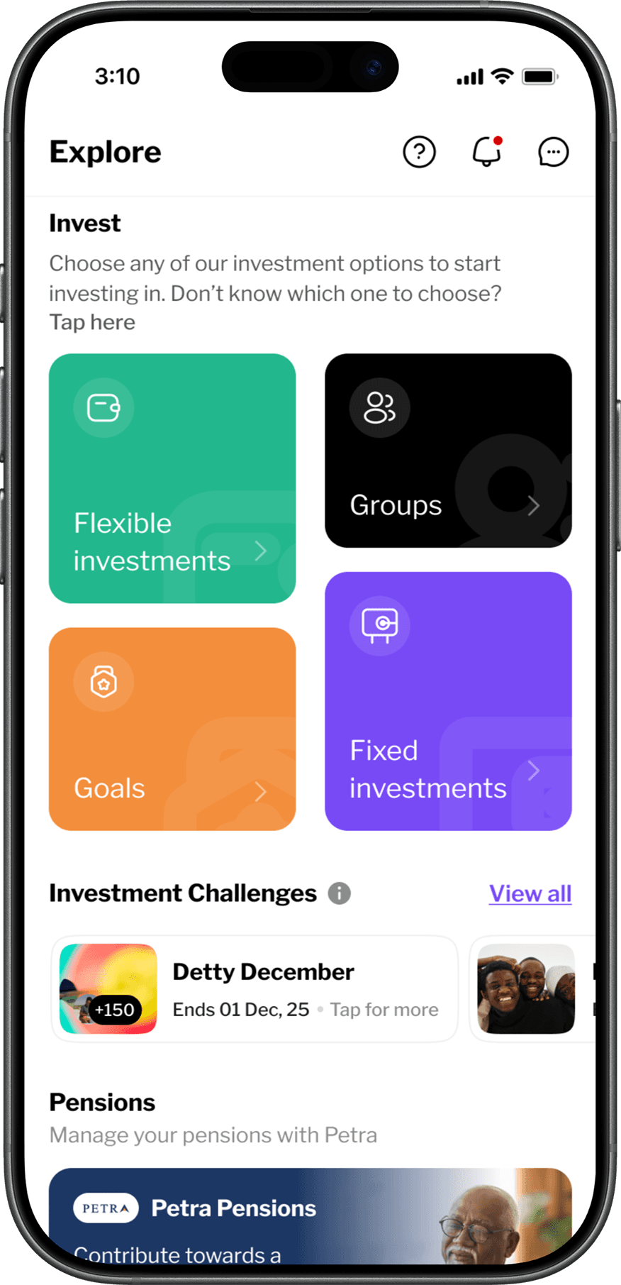 Achieve app flexible investment screen