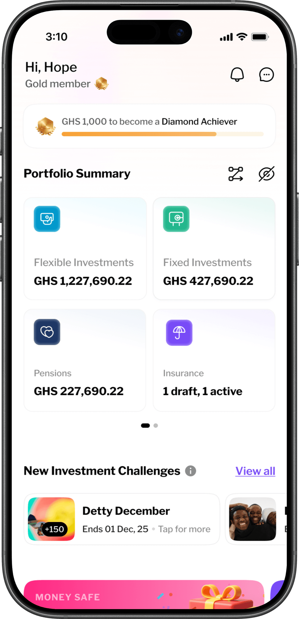 achieve app portfolio summary screen