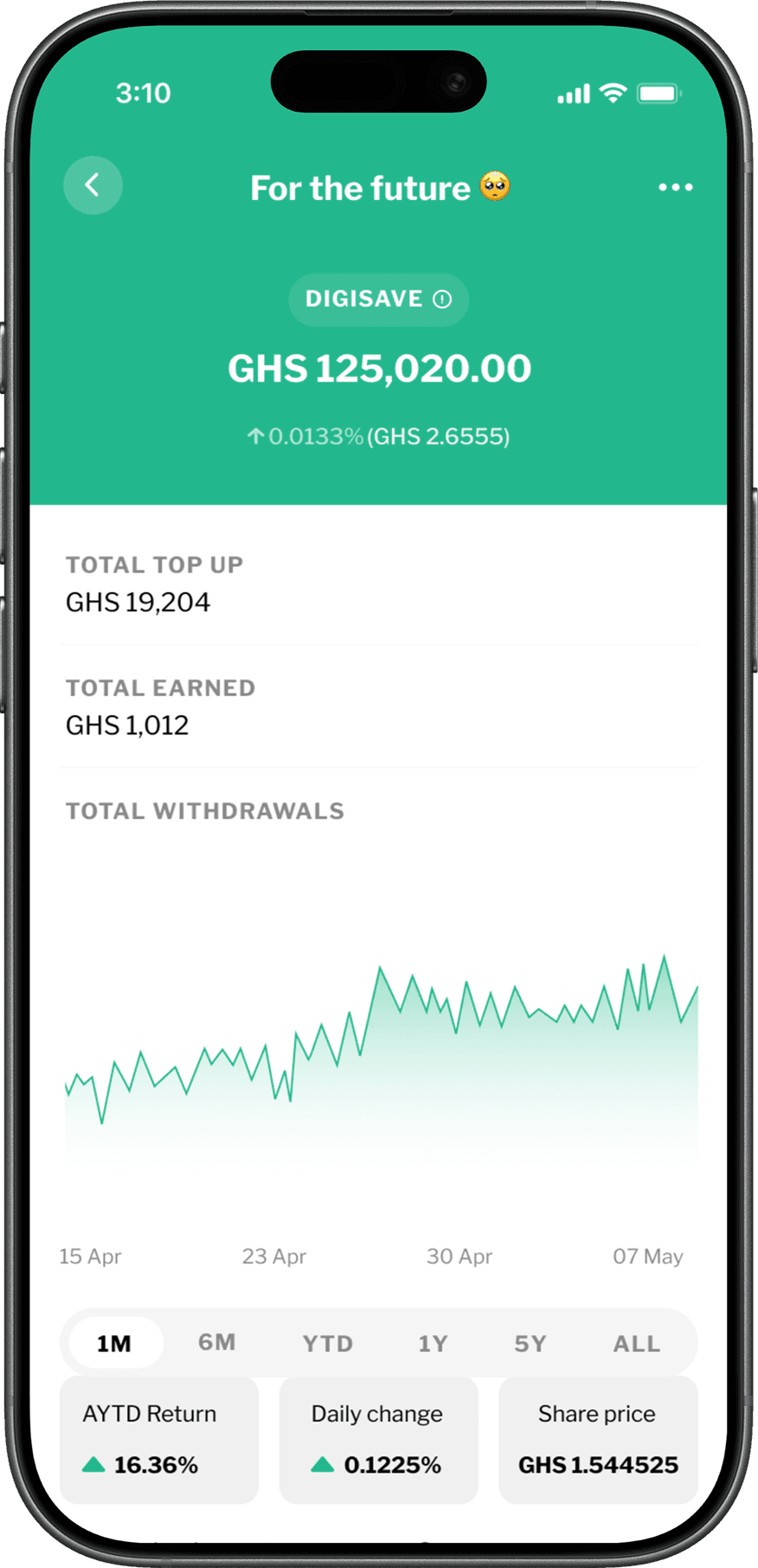 achieve app investment performance screen