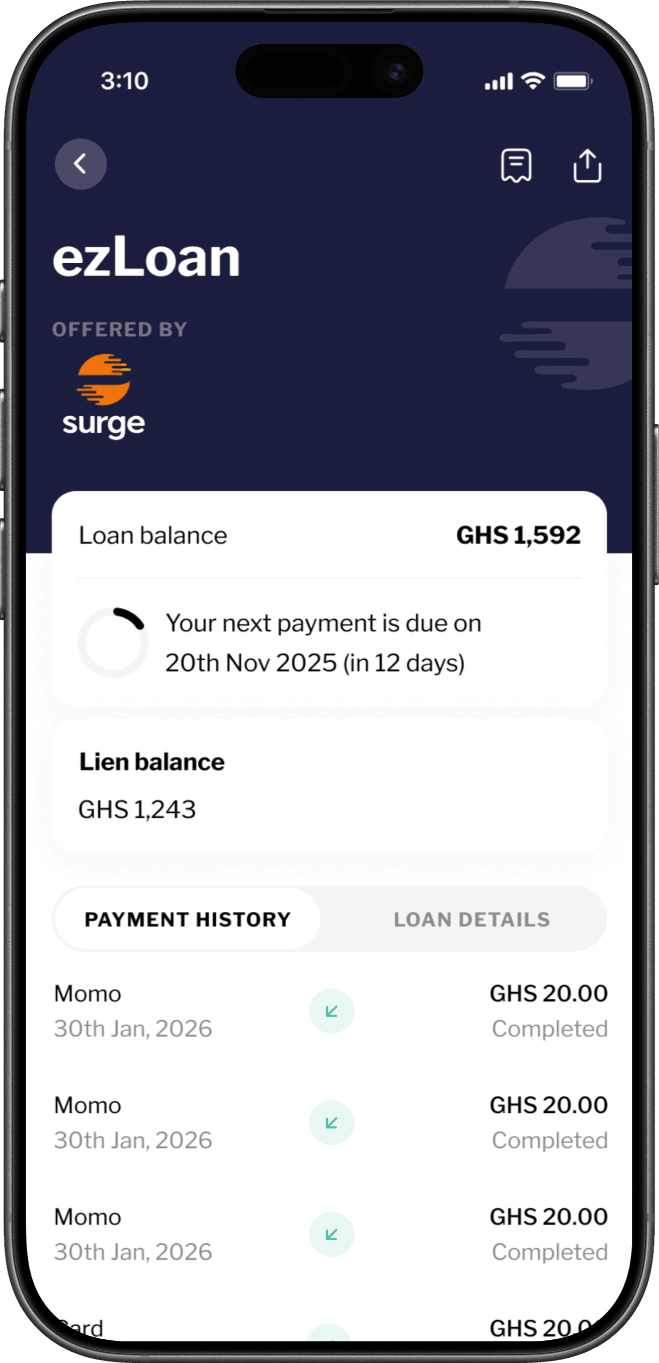 achieve ezLoan app screen