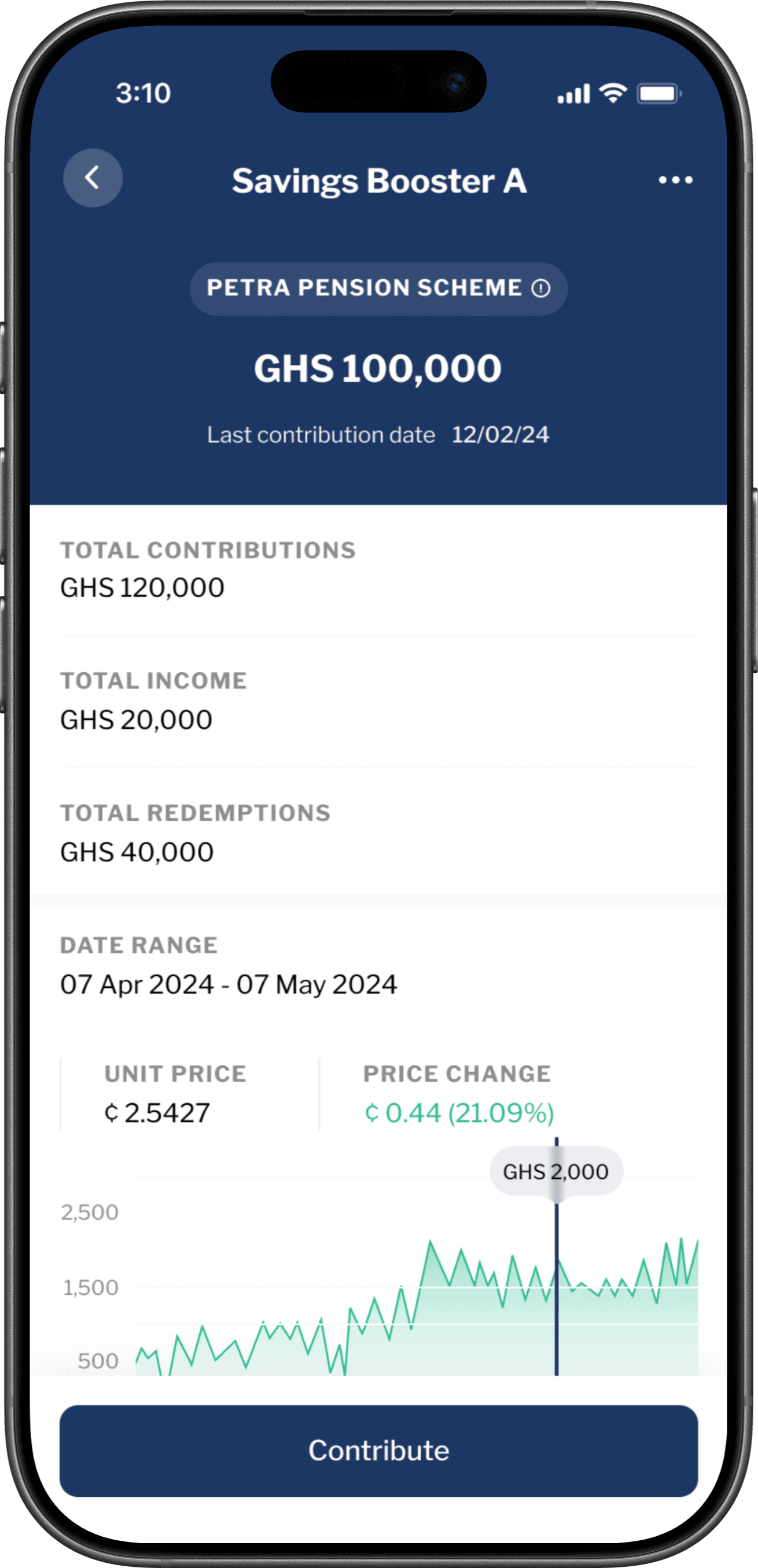 achieve SavingsBooster account screen